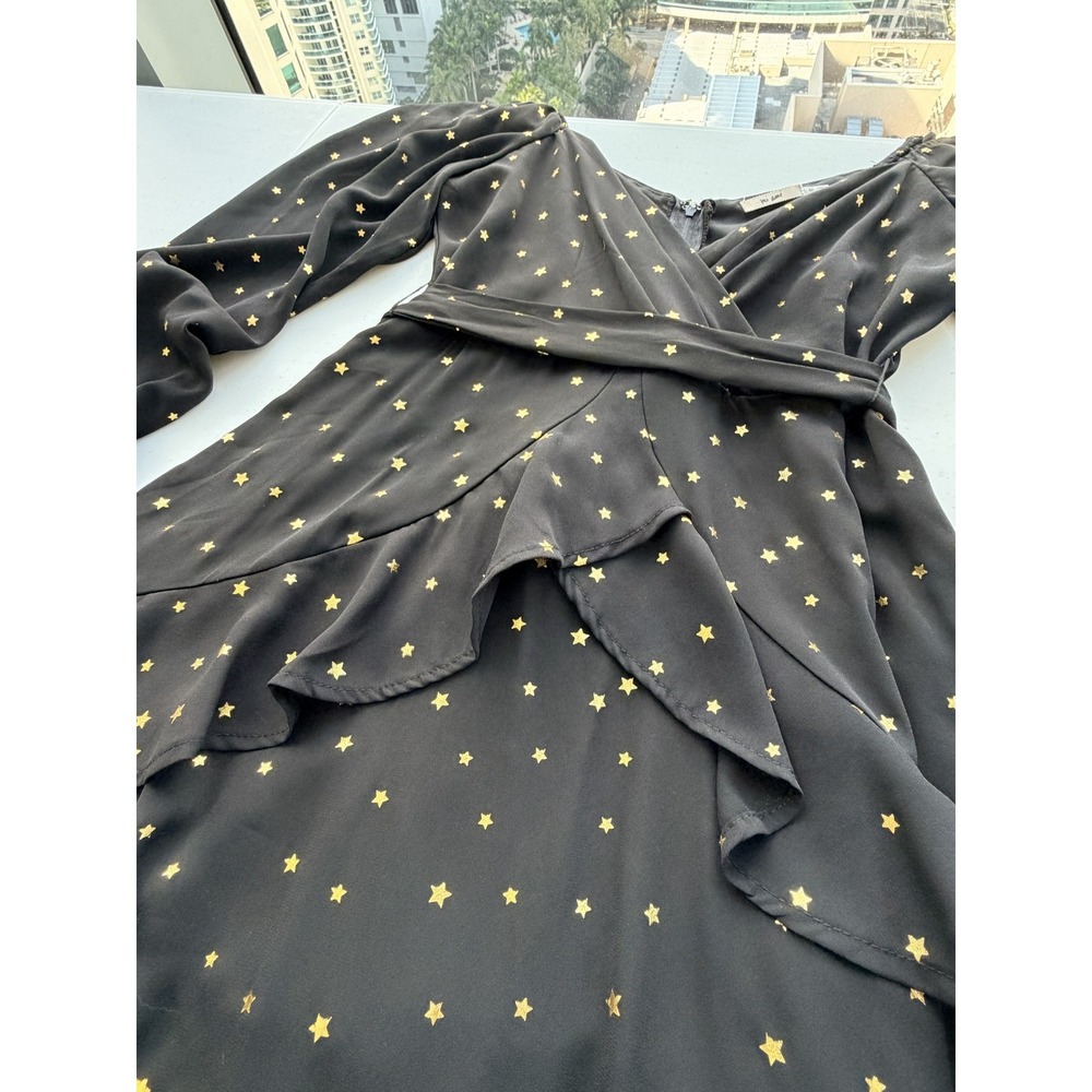 Womens Celestial Ruffle Mini Dress M Open Back Long Sleeve‎ Party